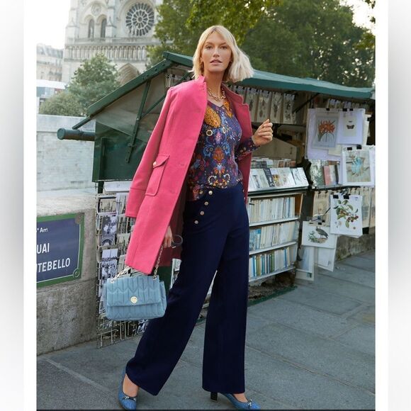 Talbots Gold Tone Chain Strap Leather Trim Quilted Denim Blue Shoulder Bag - Picture 6 of 16